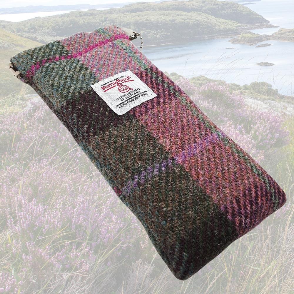 Glen Appin Muted Green and Rose Pink Tartan Harris Tweed Glasses Case