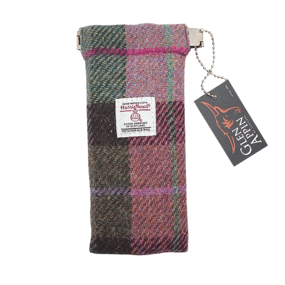 Glen Appin Muted Green and Rose Pink Tartan Harris Tweed Glasses Case