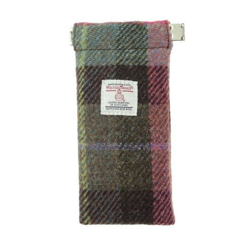 Glen Appin Muted Green and Rose Pink Tartan Harris Tweed Glasses Case - The Celtic Gift Store - Handbags