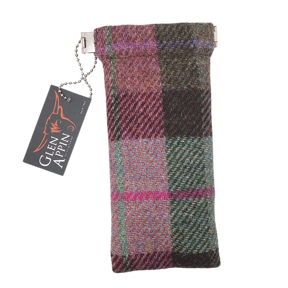 Glen Appin Muted Green and Rose Pink Tartan Harris Tweed Glasses Case