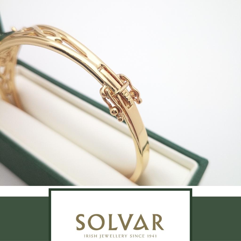 Gold Plated Celtic Knot Bangle with Green Stone