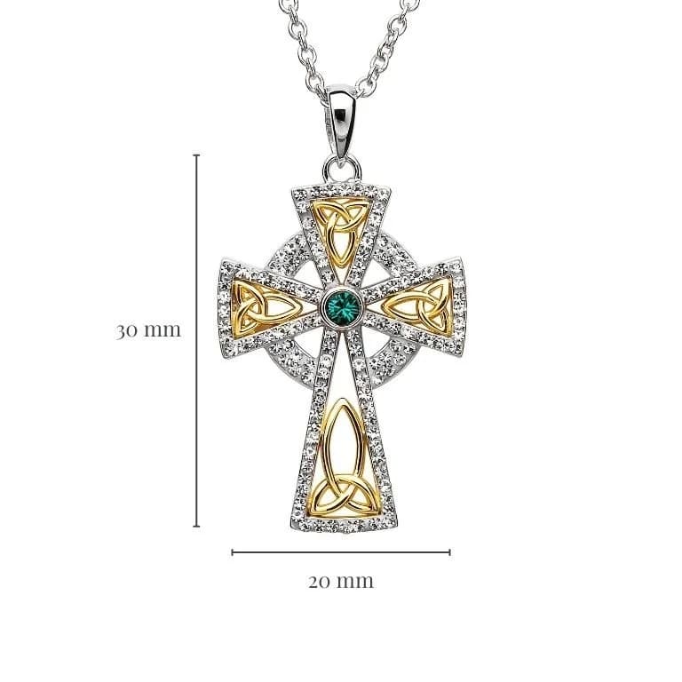 Gold Plated Crystal Embellished Trinity Knot Celtic Cross Necklace - The Celtic Gift Store - Necklaces