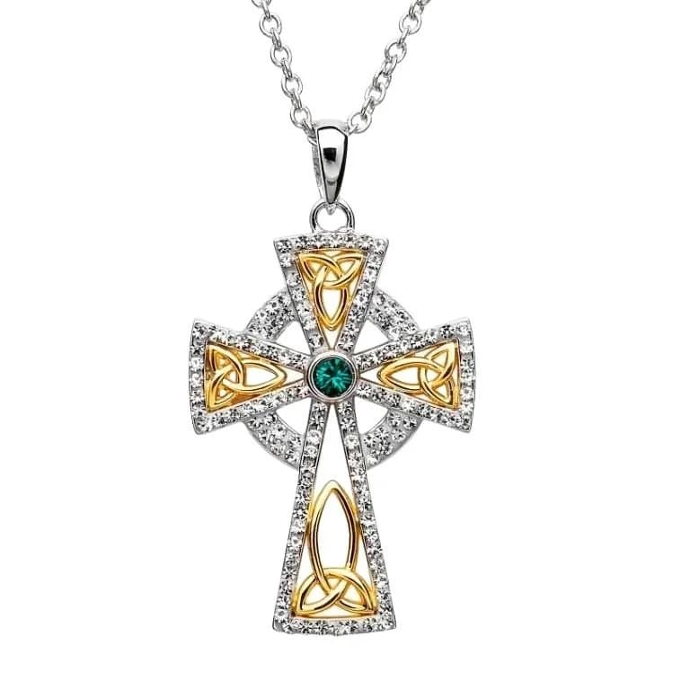 Gold Plated Crystal Embellished Trinity Knot Celtic Cross Necklace - The Celtic Gift Store - Necklaces