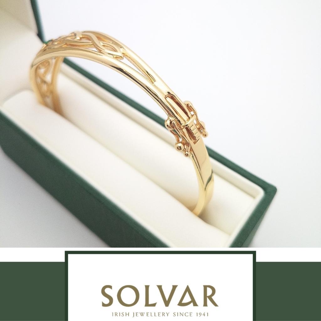 Gold Plated Tree of Life Bangle with Green Stone