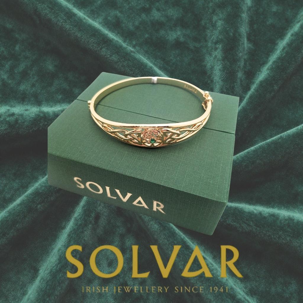 Gold Plated Tree of Life Bangle with Green Stone