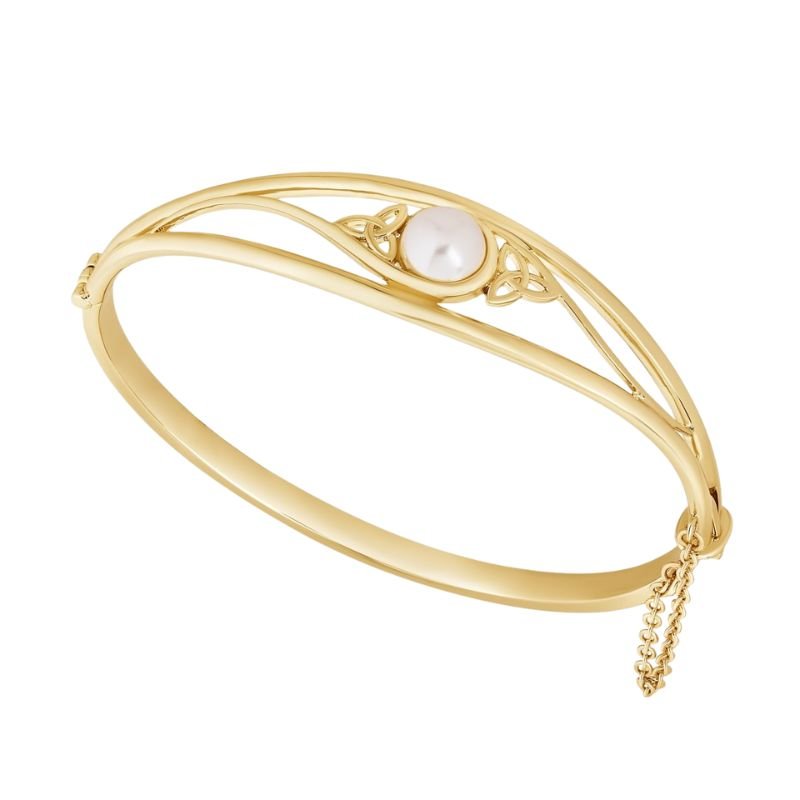 Gold Plated Trinity Knot Bangle with Pearl