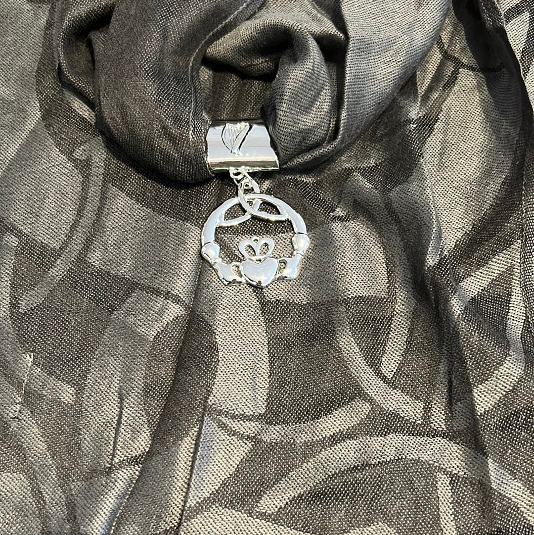 Grey Claddagh Jewelry Scarf - The Celtic Gift Store - 