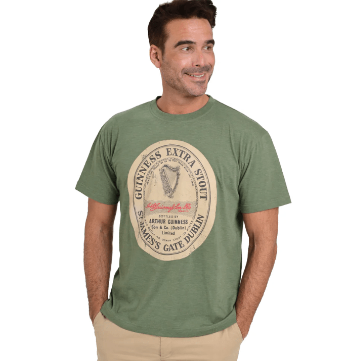 Guinness Green Distressed Gaelic Label T-Shirt - The Celtic Gift Store - Shirts & Tops