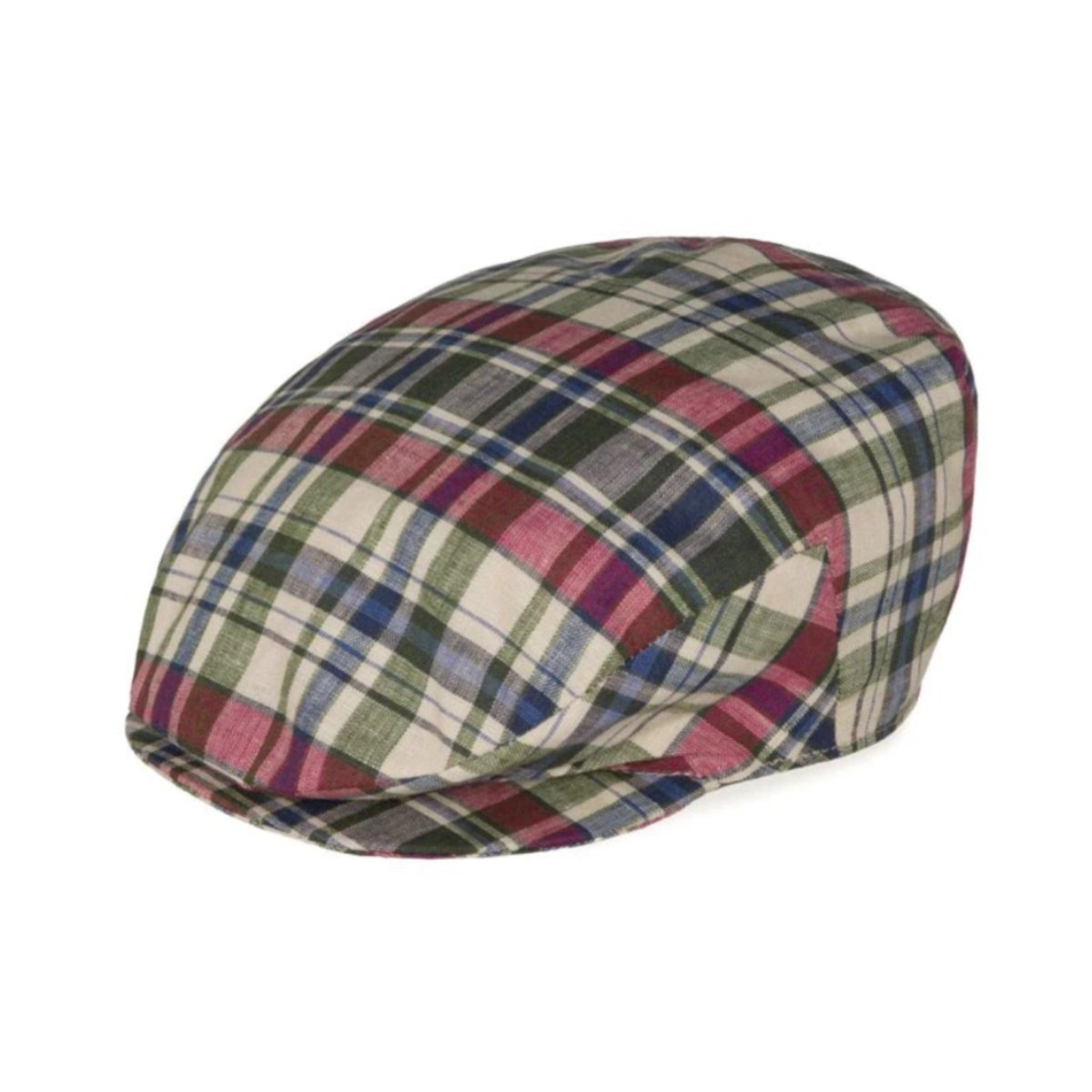 Hanna Hats Linen Donegal Touring Cap - Red, Green & Blue Tartan - The Celtic Gift Store - Hats