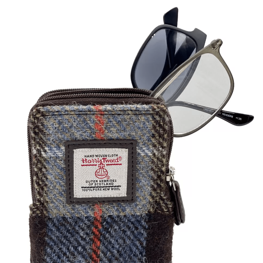 Harris Tweed Double Glasses Sleeve - Blue and Brown Plaid - The Celtic Gift Store - Apparel & Accessories