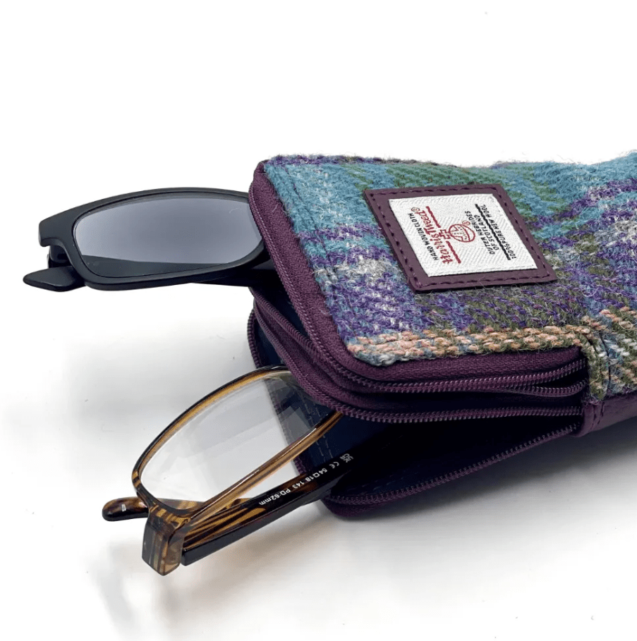 Harris Tweed Double Glasses Sleeve - Green and Purple Plaid - The Celtic Gift Store - Apparel & Accessories