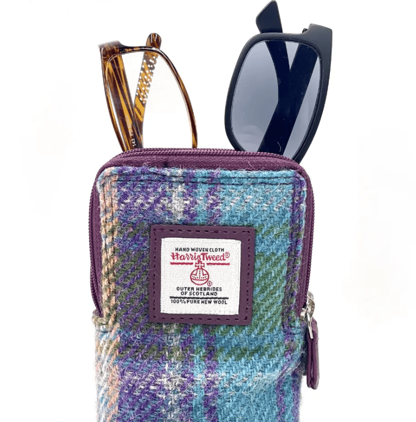Harris Tweed Double Glasses Sleeve - Green and Purple Plaid - The Celtic Gift Store - Apparel & Accessories