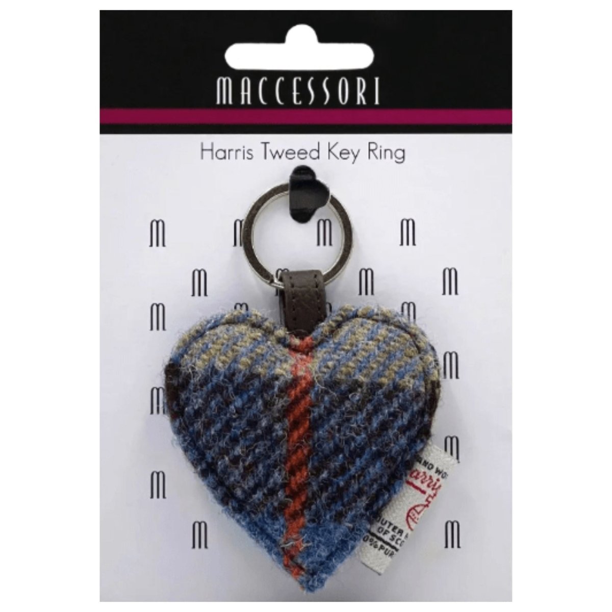 Harris Tweed Heart Keyring - Blue and Brown Check - The Celtic Gift Store - Gift