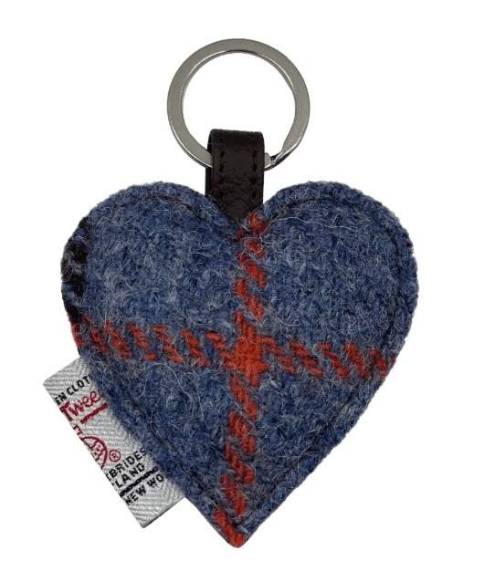 Harris Tweed Heart Keyring - Blue and Brown Check - The Celtic Gift Store - Gift