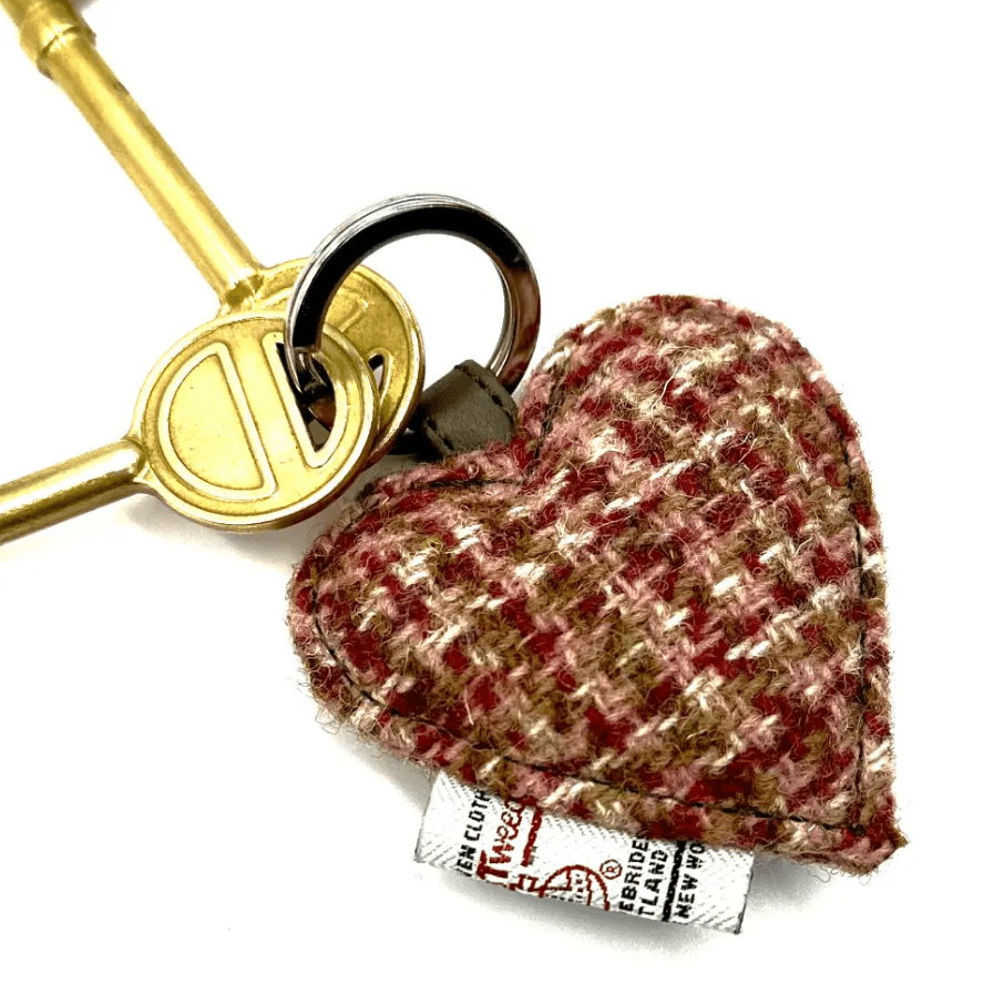 Harris Tweed Heart Keyring - Blue and Brown Check - The Celtic Gift Store - Gift