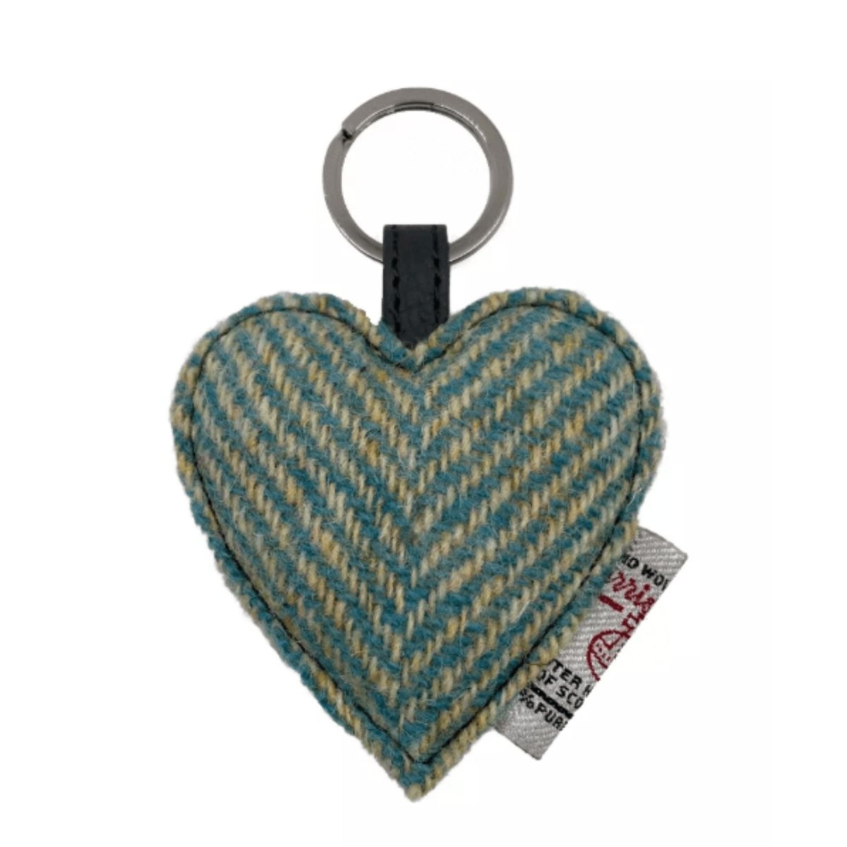 Harris Tweed Heart Keyring - Turquoise Herringbone - The Celtic Gift Store - Gift