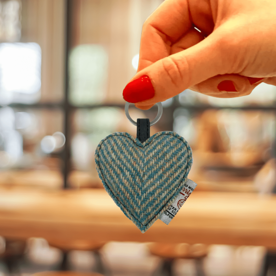 Harris Tweed Heart Keyring - Turquoise Herringbone - The Celtic Gift Store - Gift