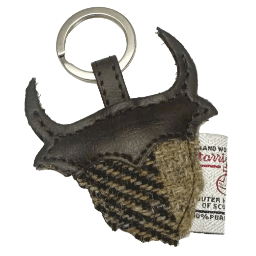 Harris Tweed Highland Cow Keyring - Blue and Brown Check - The Celtic Gift Store - Gift