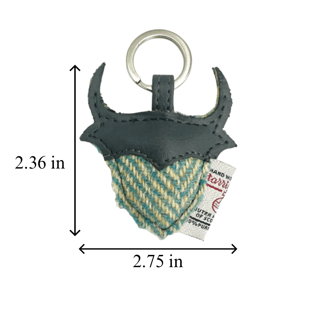 Harris Tweed Highland Cow Keyring - Green and Purple Plaid - The Celtic Gift Store - Gift