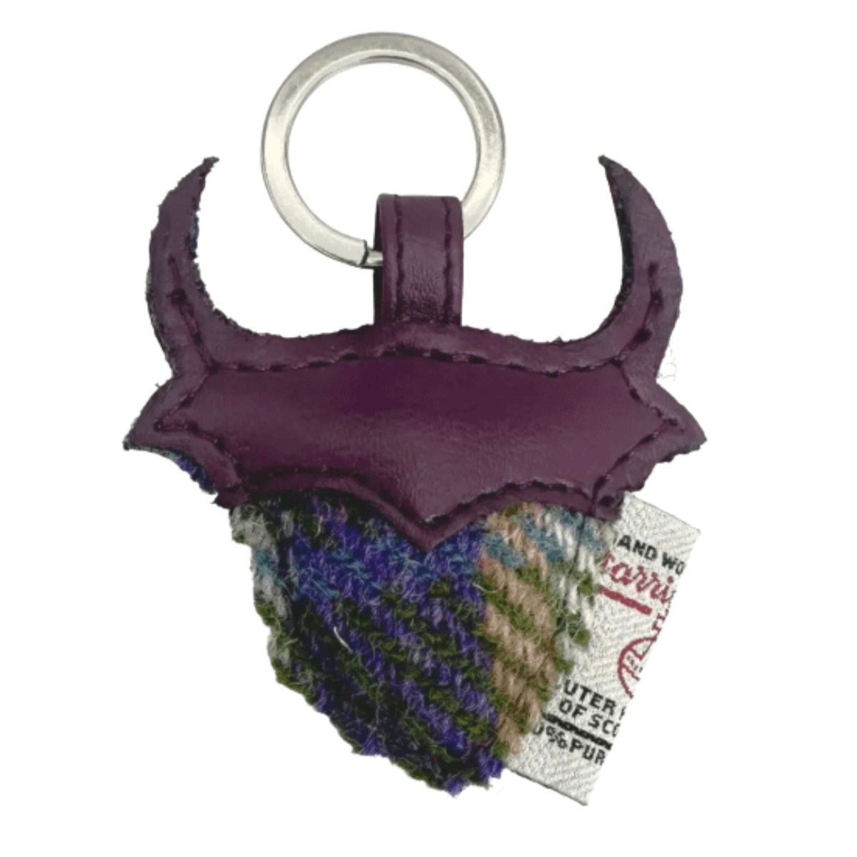 Harris Tweed Highland Cow Keyring - Green and Purple Plaid - The Celtic Gift Store - Gift