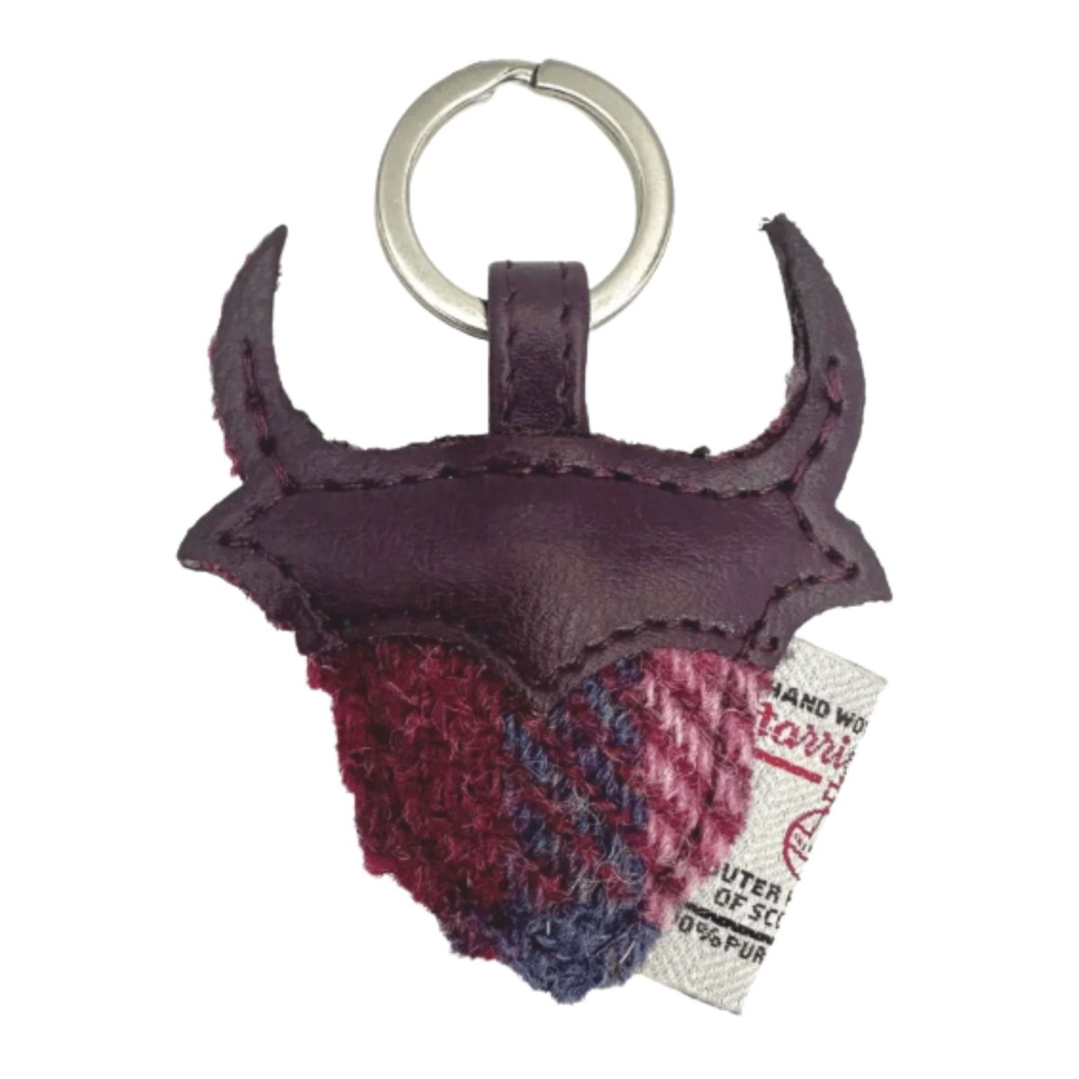 Harris Tweed Highland Cow Keyring - Pink and Blue Tartan - The Celtic Gift Store - Gift