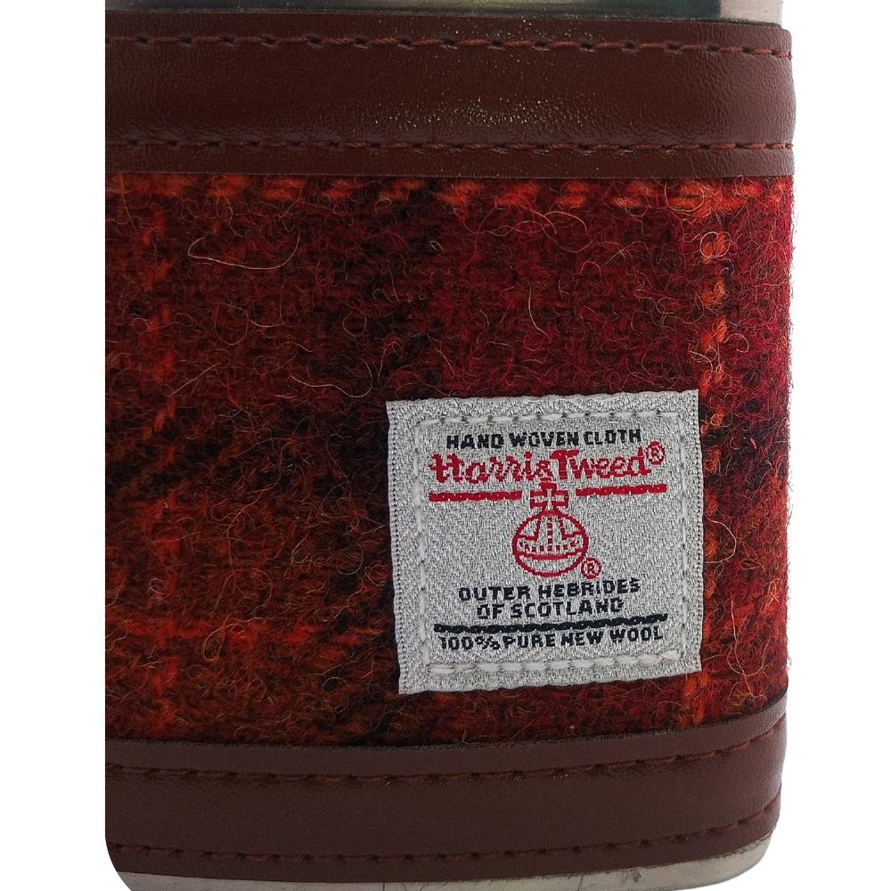 Harris Tweed Hip Flask- Brown with Orange Overcheck