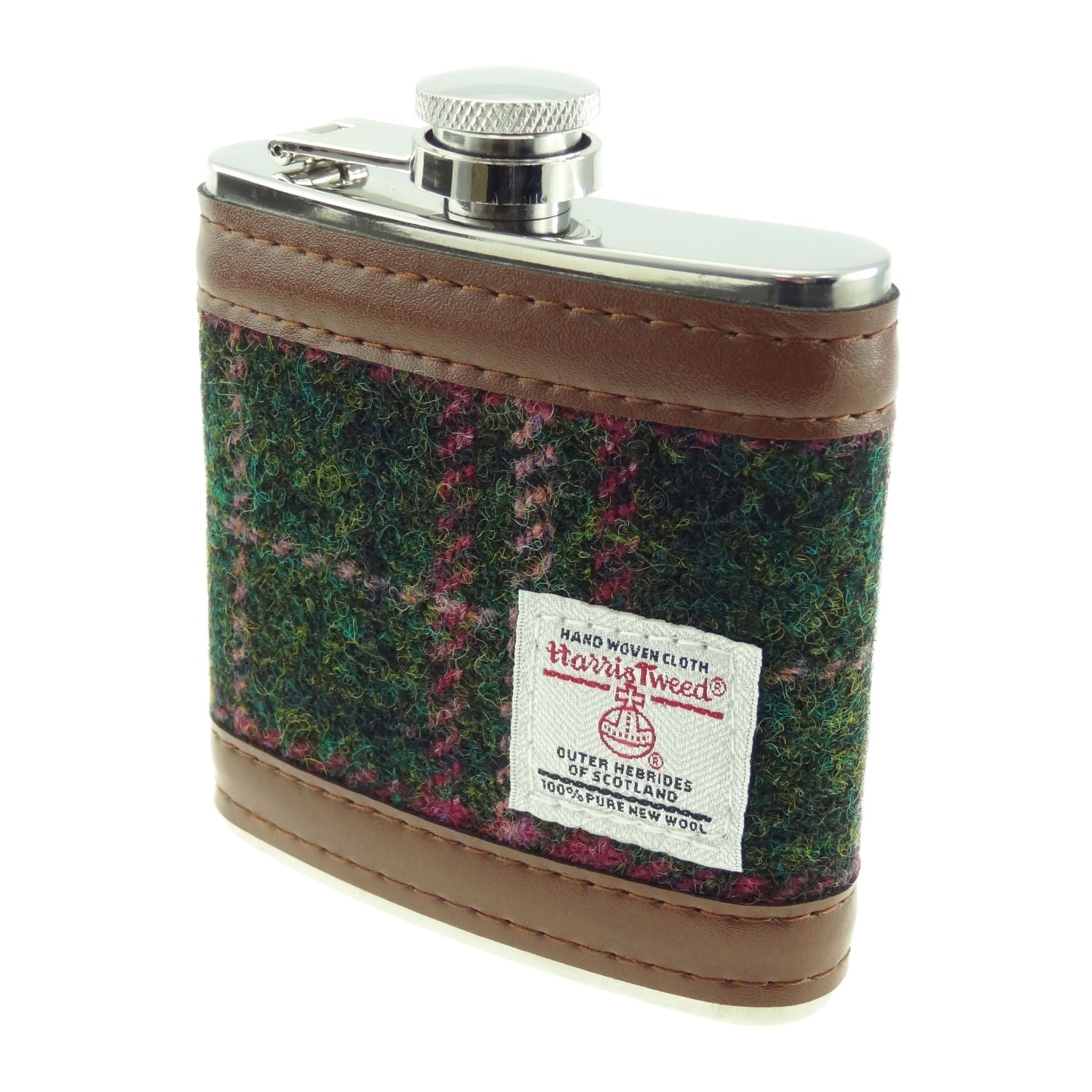 Harris Tweed Hip Flask - Dark Green and Plum Check - The Celtic Gift Store - Drinkware