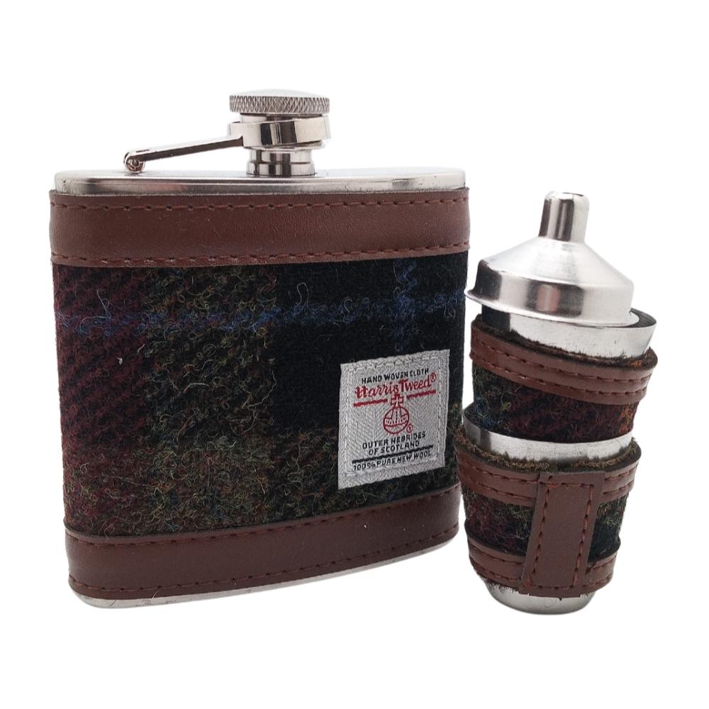 Harris Tweed Hip Flask Gift Set- Rust Check