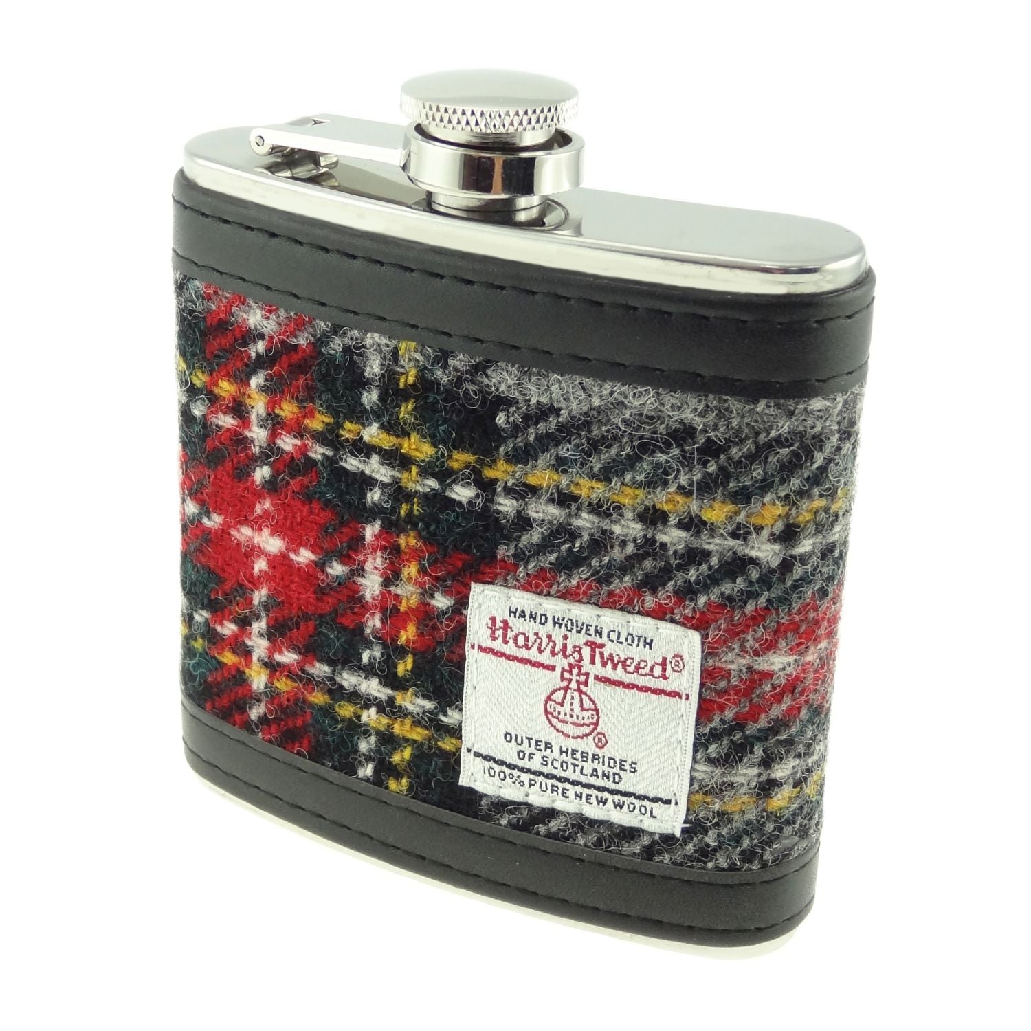 Harris Tweed Hip Flask - Grey and Red Tartan - The Celtic Gift Store - Drinkware