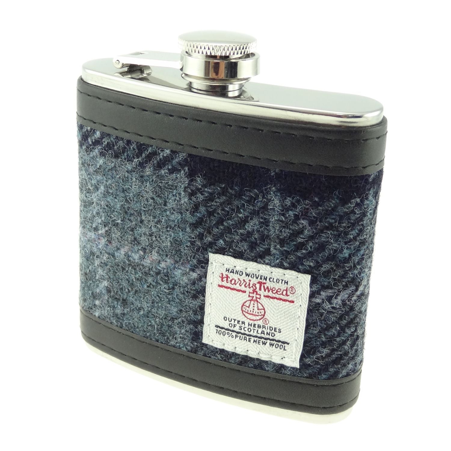 Harris Tweed Hip Flask - Grey/Black Tartan - The Celtic Gift Store - Drinkware