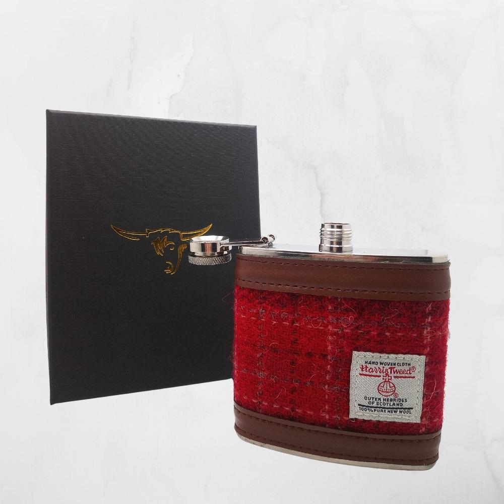 Harris Tweed Hip Flask- Red Check