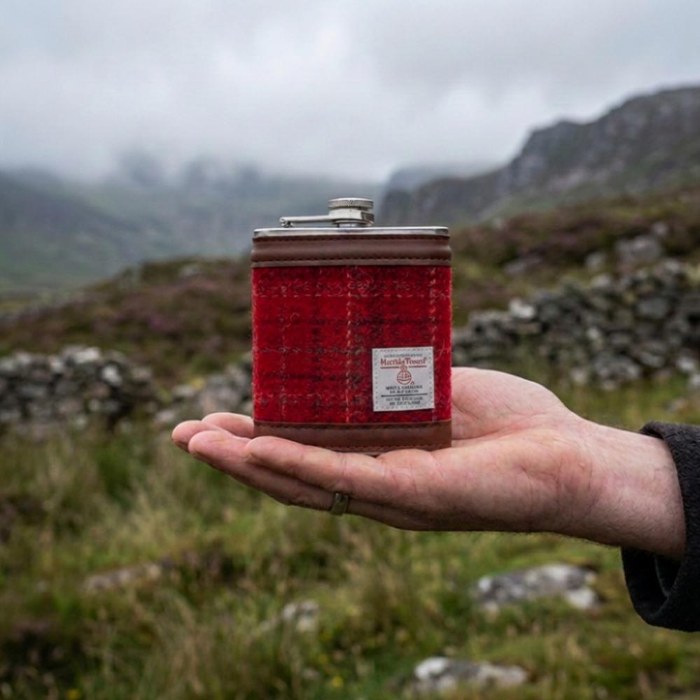 Harris Tweed Hip Flask- Red Check