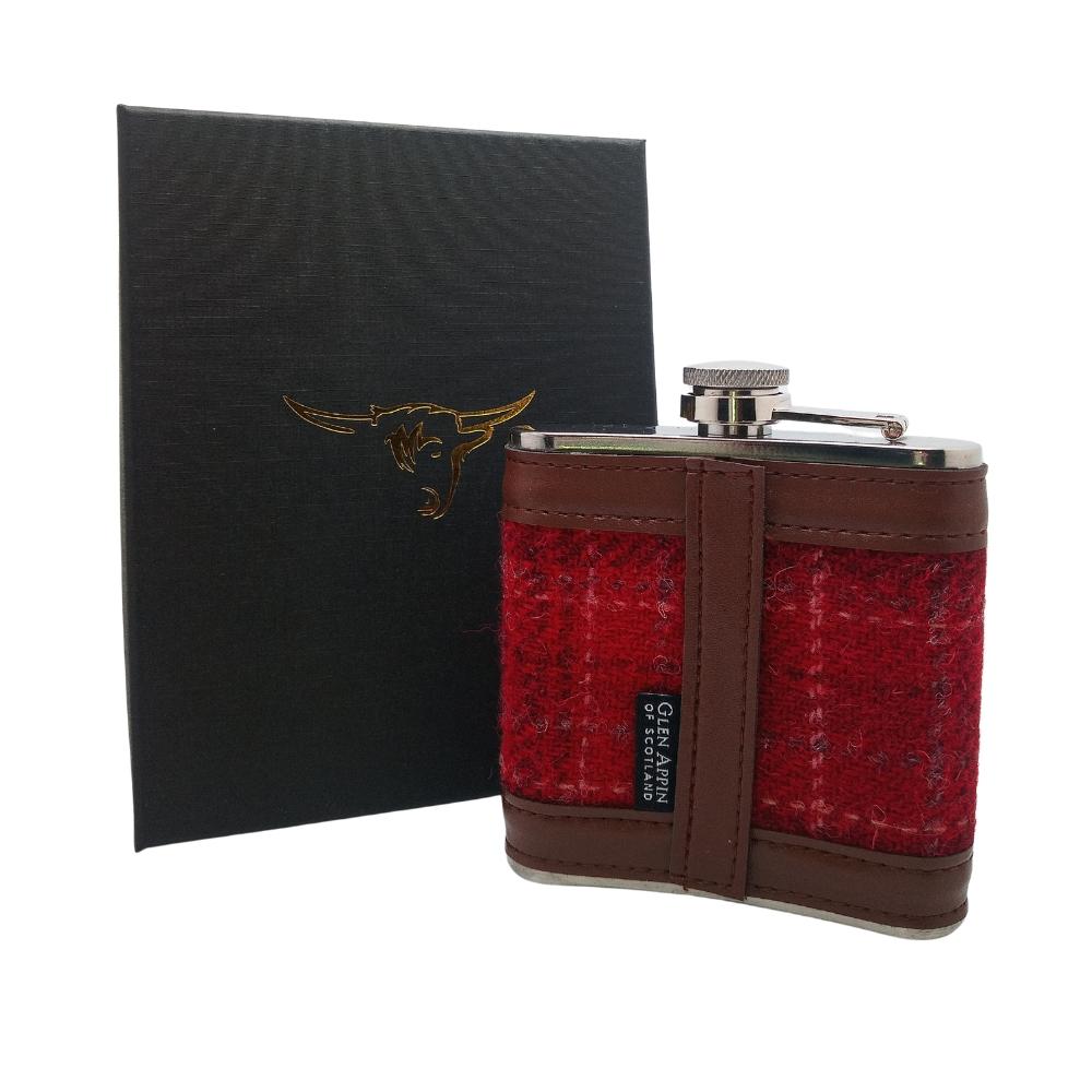 Harris Tweed Hip Flask- Red Check