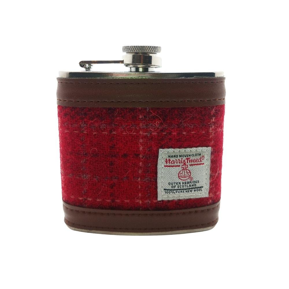 Harris Tweed Hip Flask- Red Check