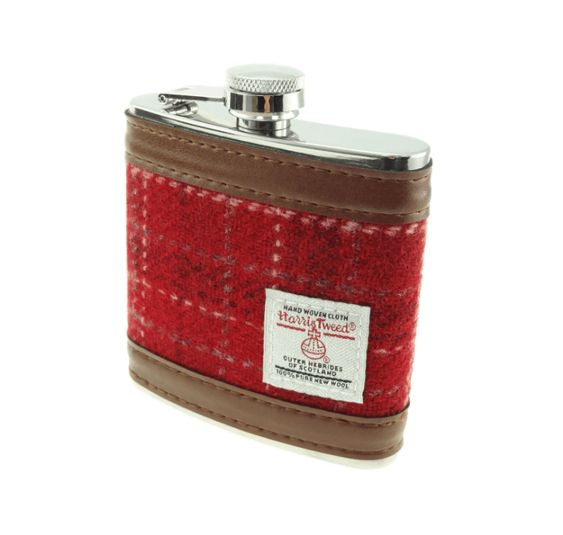 Harris Tweed Hip Flask - Red Check - The Celtic Gift Store - Drinkware