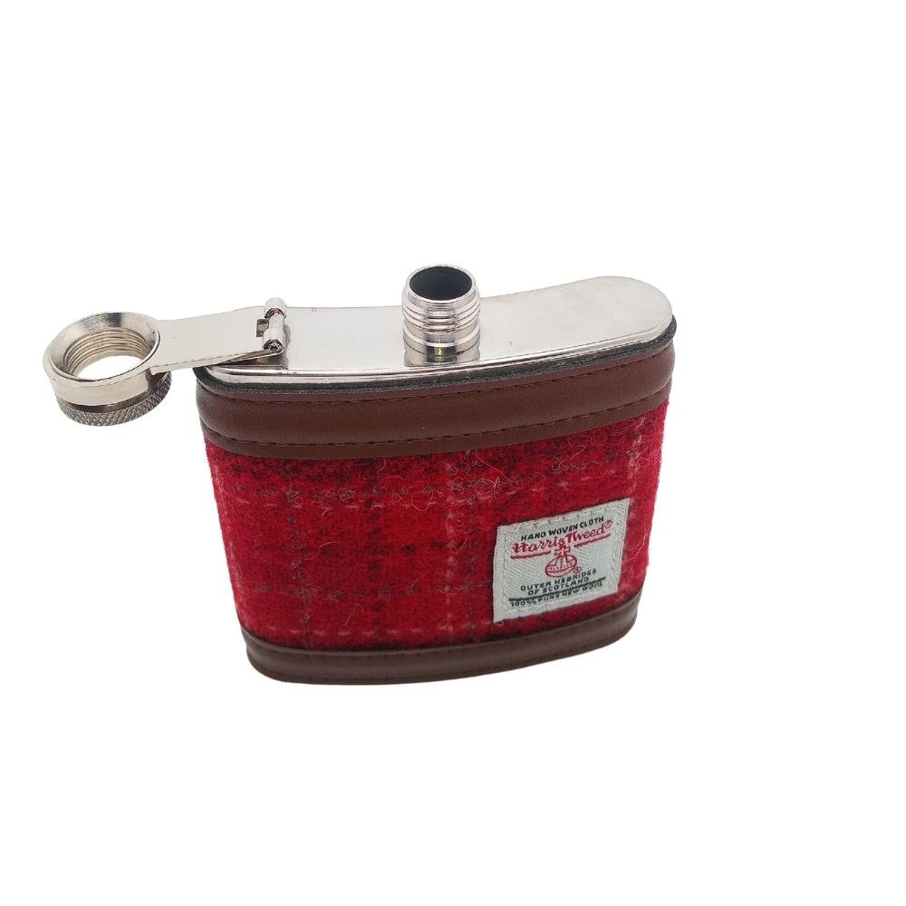 Harris Tweed Hip Flask- Red Check