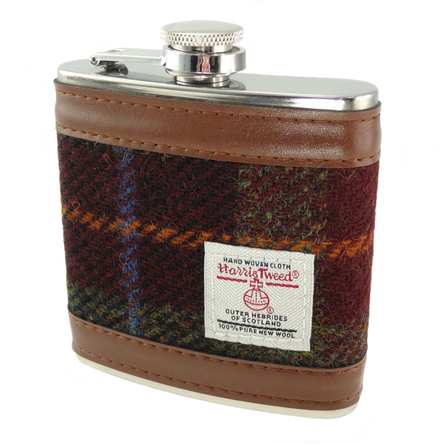 Harris Tweed Hip Flask - Rust Check - The Celtic Gift Store - Drinkware
