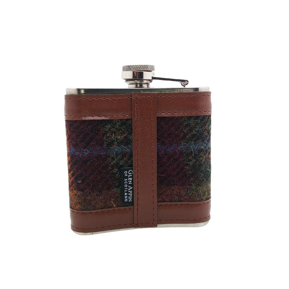 Harris Tweed Hip Flask- Rust Check