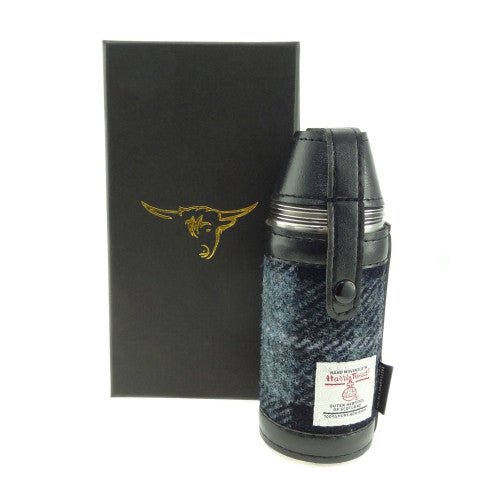 Harris Tweed Hunting Flask with Shot Glasses - Grey/Black Tartan - The Celtic Gift Store - Drinkware
