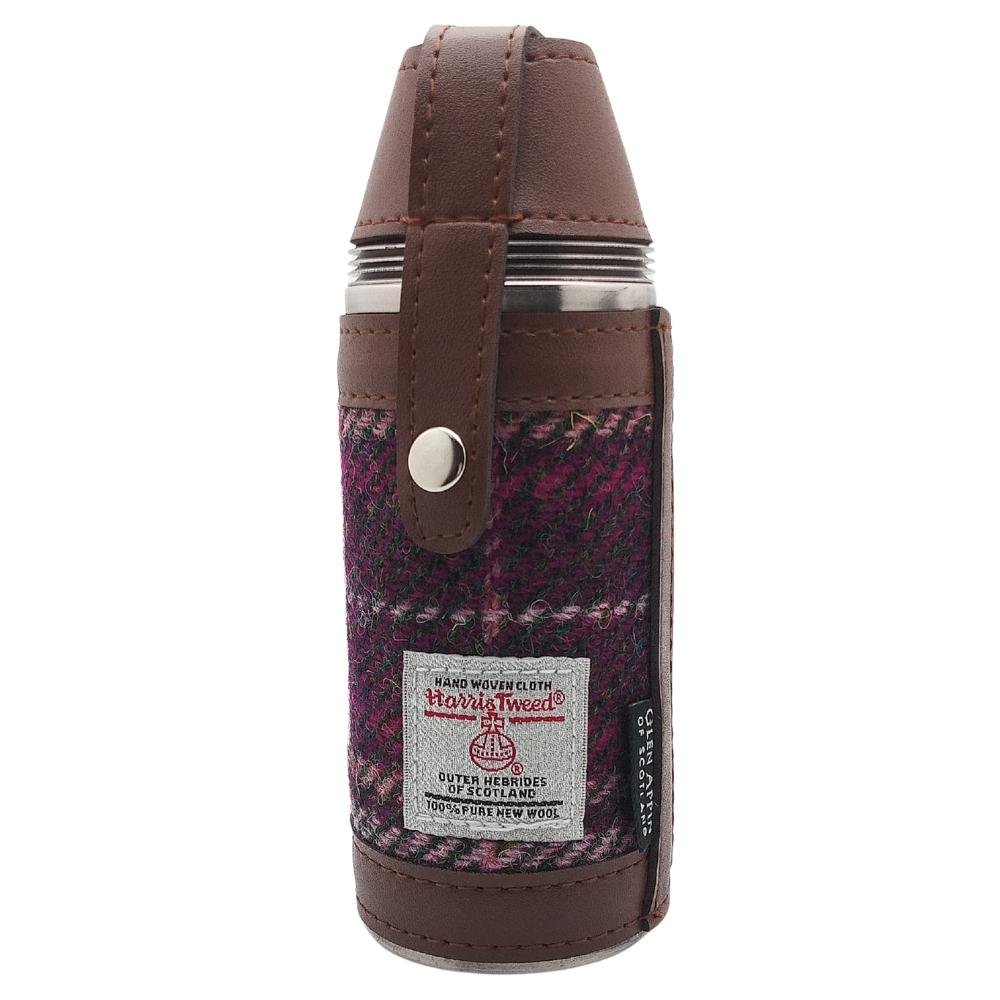 Harris Tweed Hunting Flask With Shot Glasses - Purple Check
