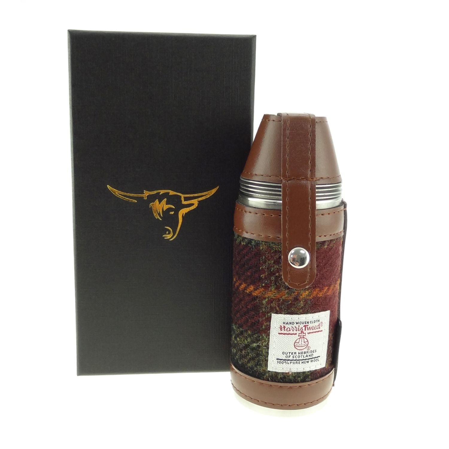 Harris Tweed Hunting Flask with Shot Glasses - Rust Check - The Celtic Gift Store - Drinkware