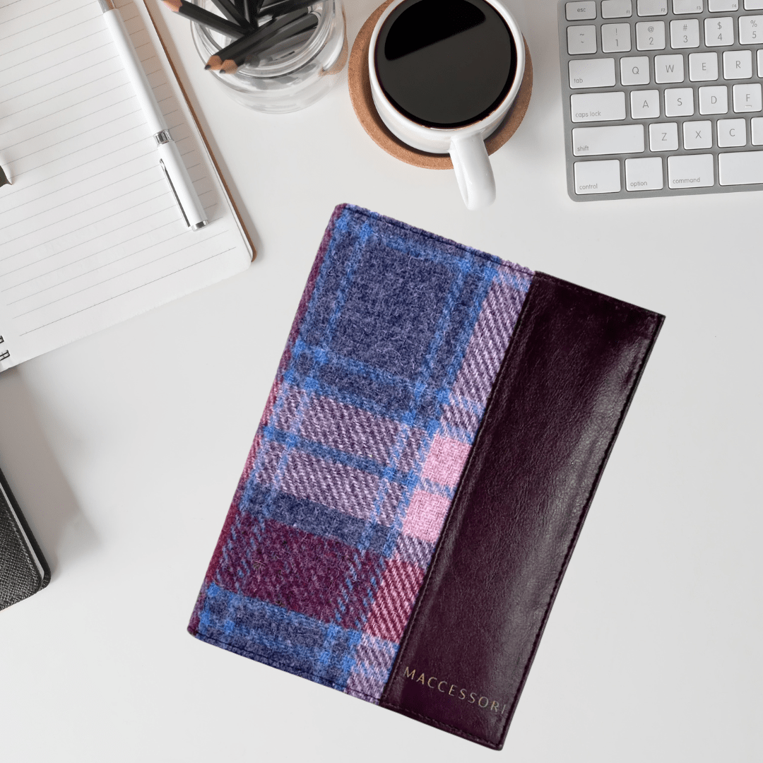 Harris Tweed Notebook - Pink and Blue Tartan - The Celtic Gift Store - Apparel & Accessories