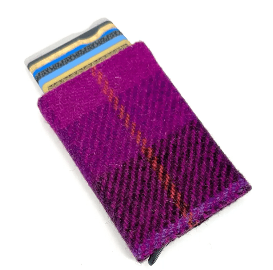 Harris Tweed Pop Up Card Holder - Fuchsia Tartan - The Celtic Gift Store - Apparel & Accessories
