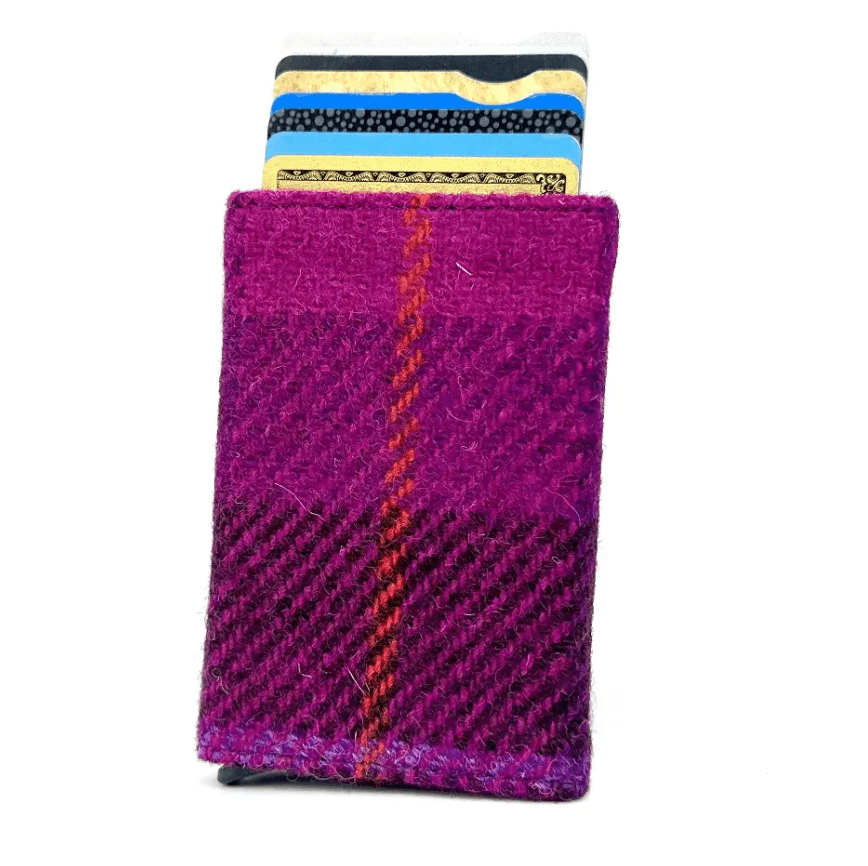 Harris Tweed Pop Up Card Holder - Fuchsia Tartan - The Celtic Gift Store - Apparel & Accessories