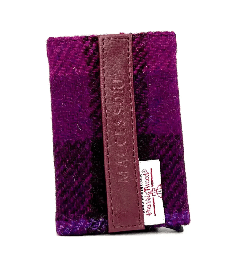 Harris Tweed Pop Up Card Holder - Fuchsia Tartan - The Celtic Gift Store - Apparel & Accessories