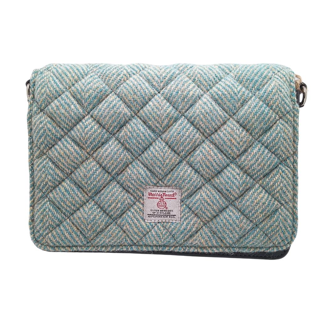 Harris Tweed Quilted Shoulder Bag- Turquoise Herringbone