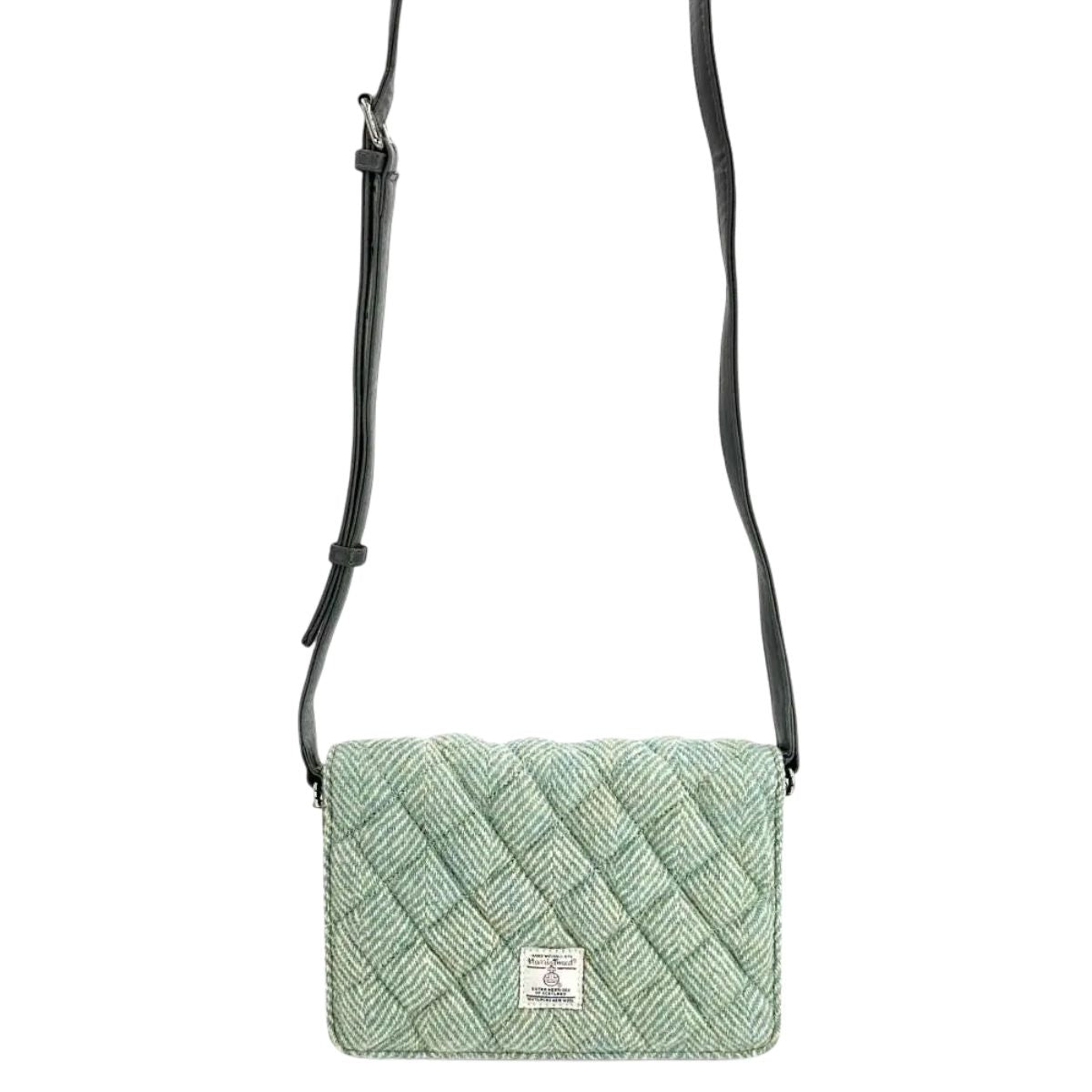 Harris Tweed Quilted Shoulder Bag - Turquoise Herringbone