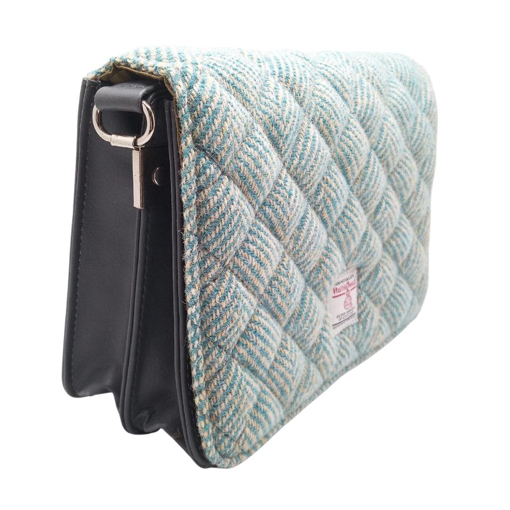 Harris Tweed Quilted Shoulder Bag- Turquoise Herringbone
