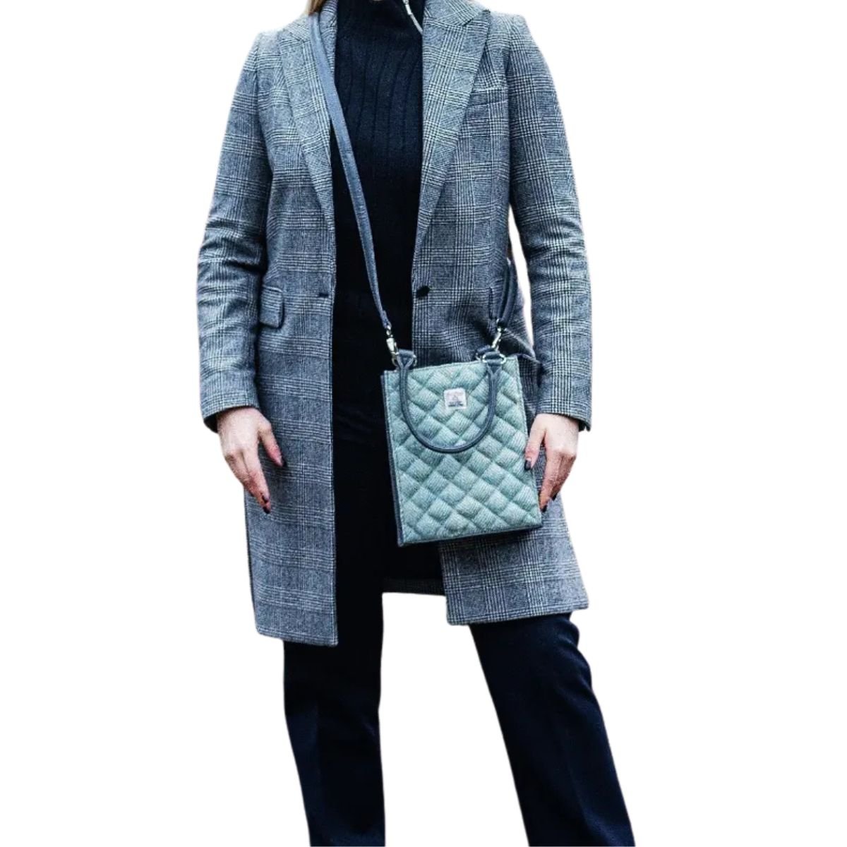 Harris Tweed Quilted Tote Bag - Turquoise Herringbone