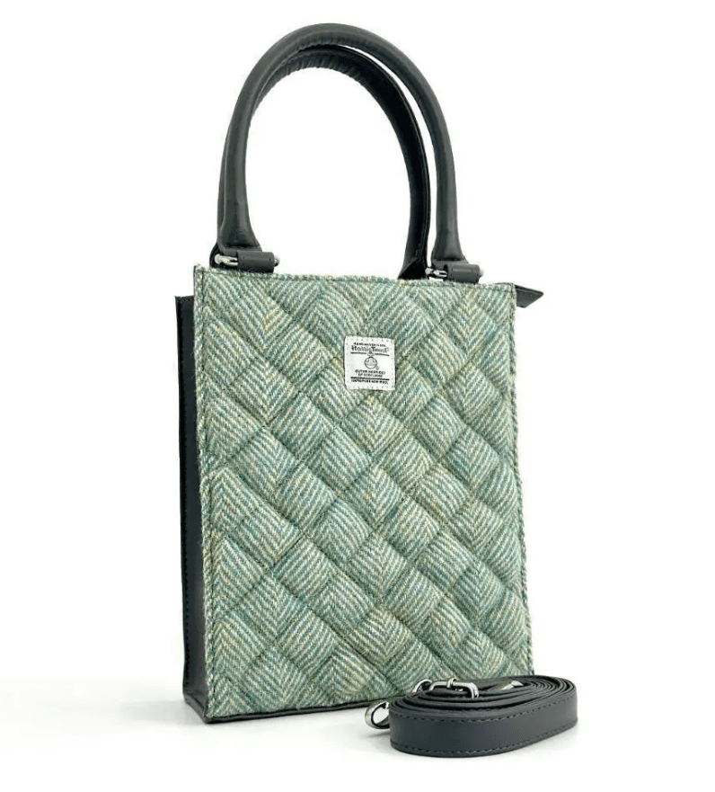 Harris Tweed Quilted Tote Bag - Turquoise Herringbone - The Celtic Gift Store - Handbags